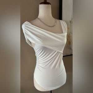 Ruched off one shoulder bodysuit